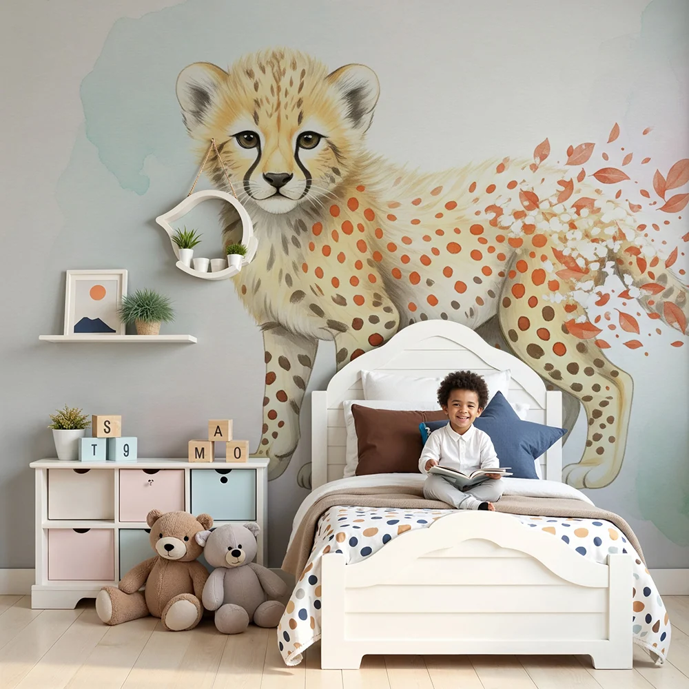 Dětská pokojová tapeta | Mladý gepard ve stavu beztíže