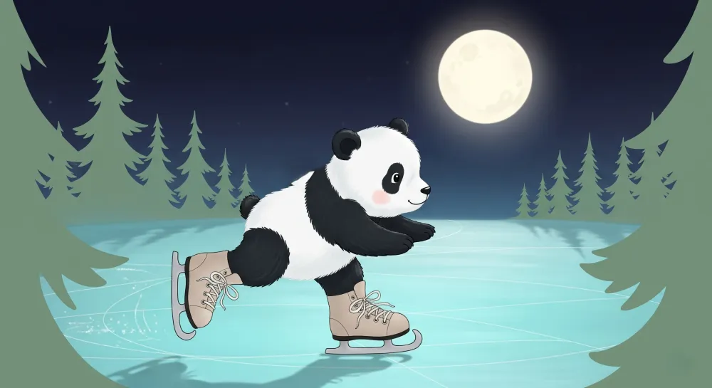 Dětská pokojová tapeta | Panda bruslař pod měsícem