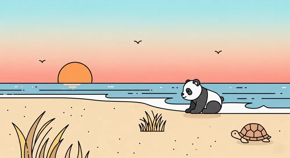 Dětská pokojová tapeta | Panda želva na pláži