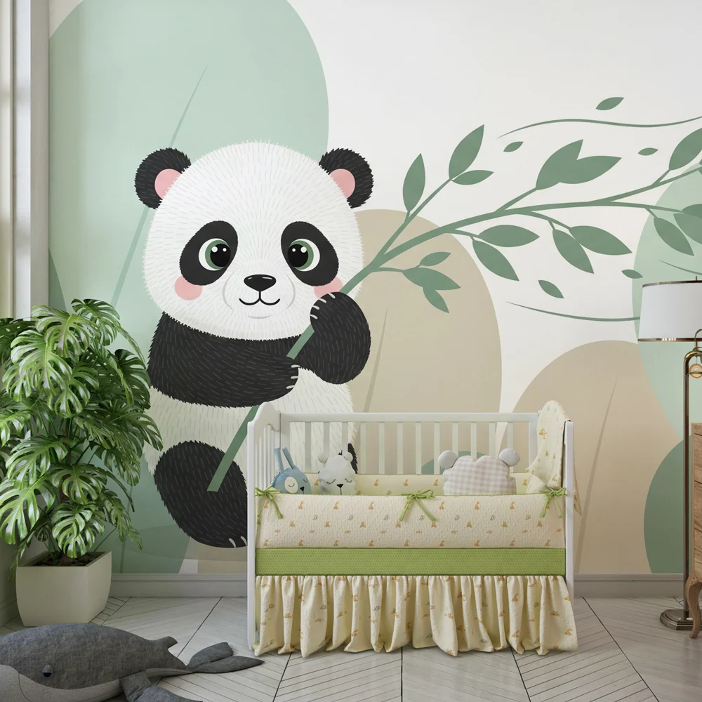 Dětská pokojová tapeta | Panda hráč mezi listy