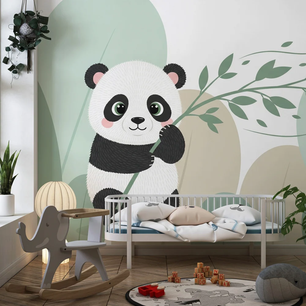Dětská pokojová tapeta | Panda hráč mezi listy
