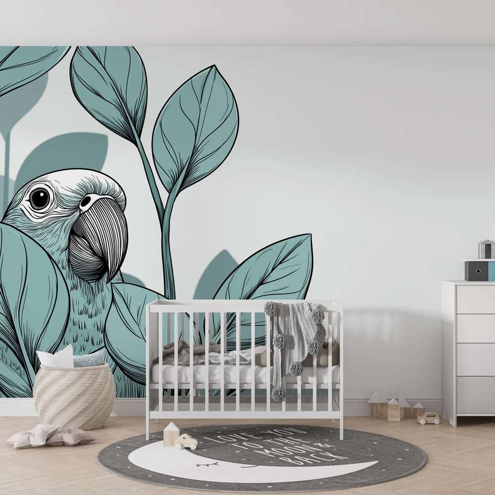 Dětská pokojová tapeta | Papoušek tropické listí