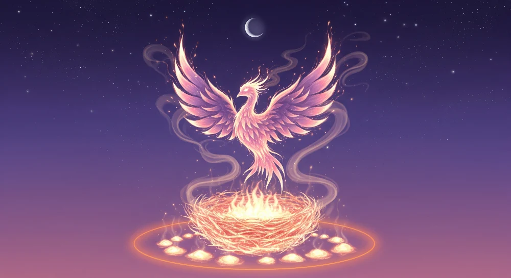 Dětská pokojová tapeta | Plamenný fénix vystupující z jeho magického hnízda