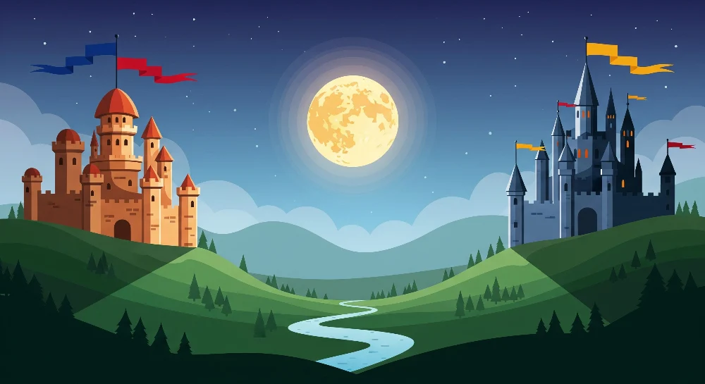 Dětská pokojová tapeta | Pohádkové hrady pod úplňkem