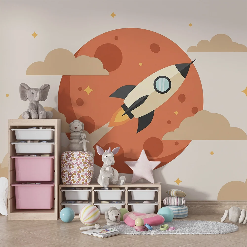 Dětská pokojová tapeta | Raketa vzlétající k měsíci