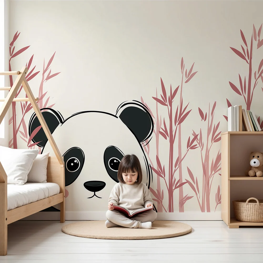 Dětská pokojová tapeta | Roztomilý panda jemný bambus