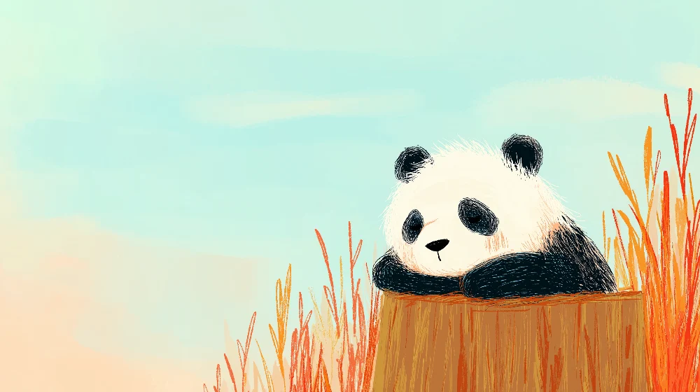 Dětská pokojová tapeta | Roztomilý panda na stromě obklopený barevnou vegetací