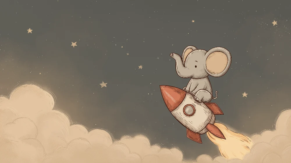 Dětská pokojová tapeta | Slon astronaut cestující vesmírem