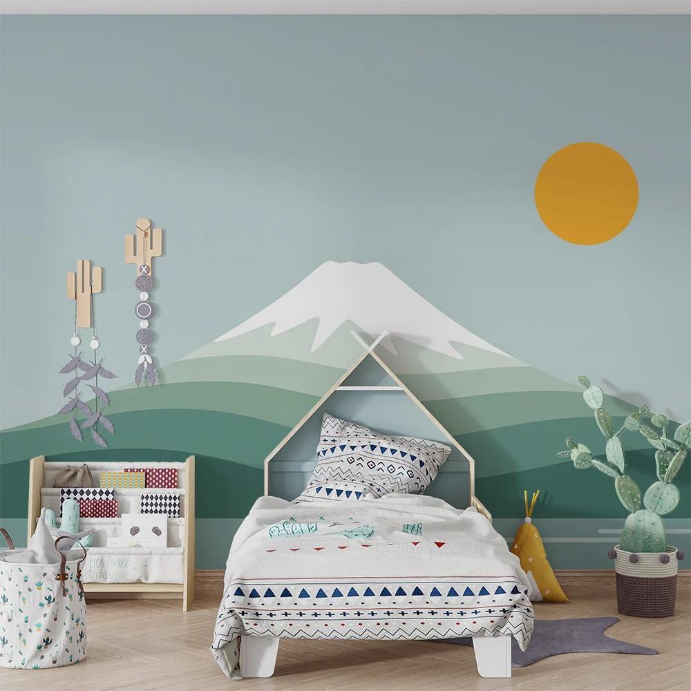 Dětská pokojová tapeta | Stylizovaná hora se sluncem jemnými vlnami