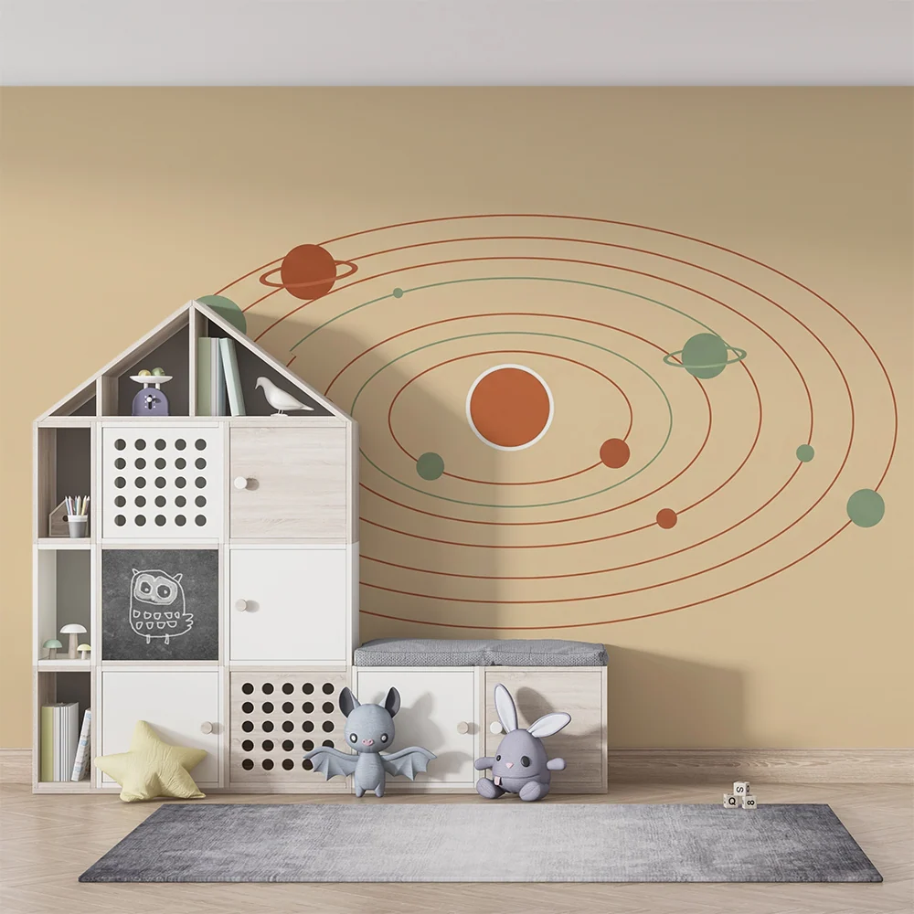 Dětská pokojová tapeta | Stylizovaná sluneční soustava s barevnými planetami