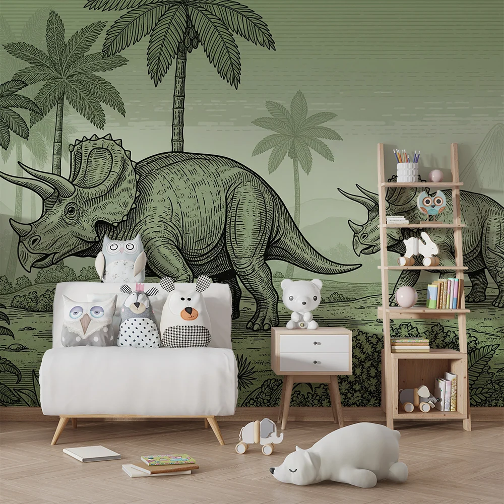 Dětská pokojová tapeta | Triceratops v zelené prehistorické krajině