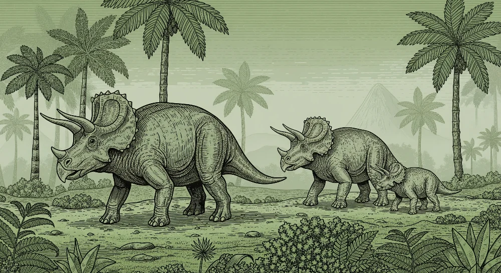 Dětská pokojová tapeta | Triceratops v zelené prehistorické krajině