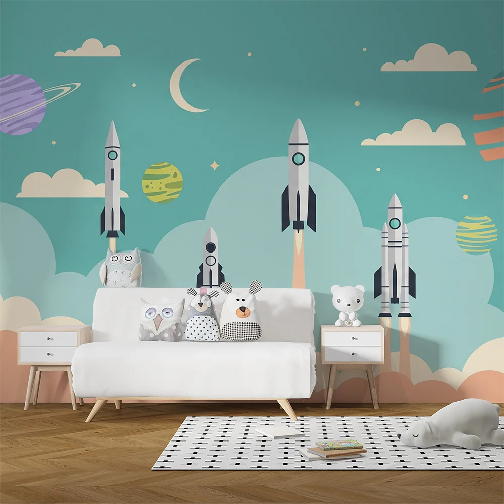 Dětská pokojová tapeta | Čtyři rakety v plném startu ve hvězdné obloze