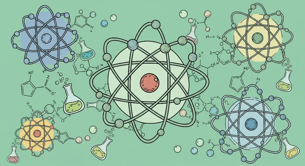 Dětská pokojová tapeta | Vědecký vesmír s atomovými barevnými lahvičkami