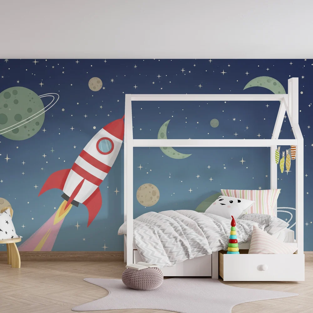 Dětská pokojová tapeta | Vesmírná cesta barevná raketa