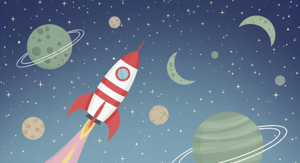 Dětská pokojová tapeta | Vesmírná cesta barevná raketa