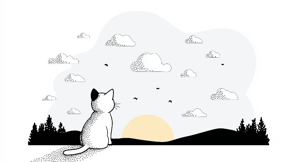 Dětská pokojová tapeta | Zamyšlený kocour před minimalistickým západem slunce
