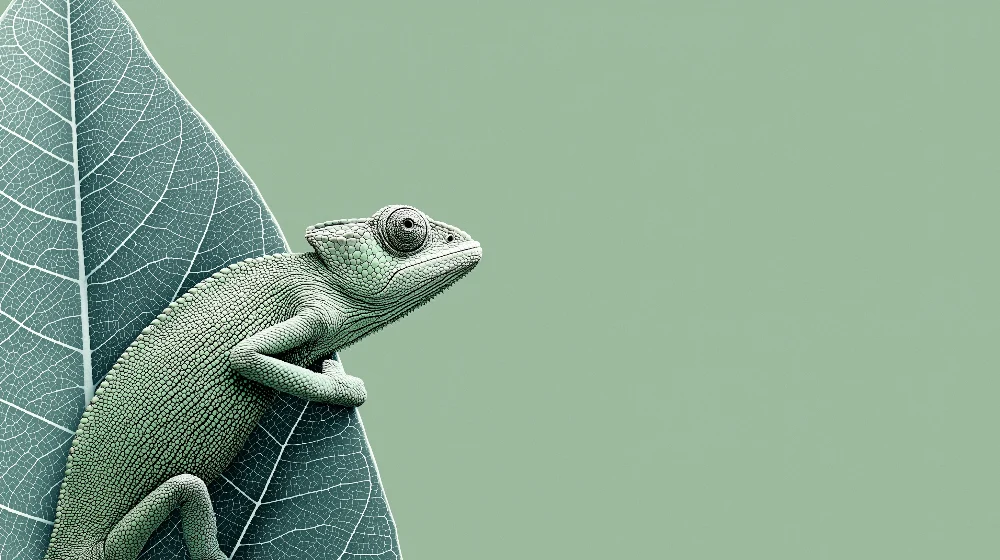 Dětská pokojová tapeta | Zelený chameleon na pozadí jemných listů