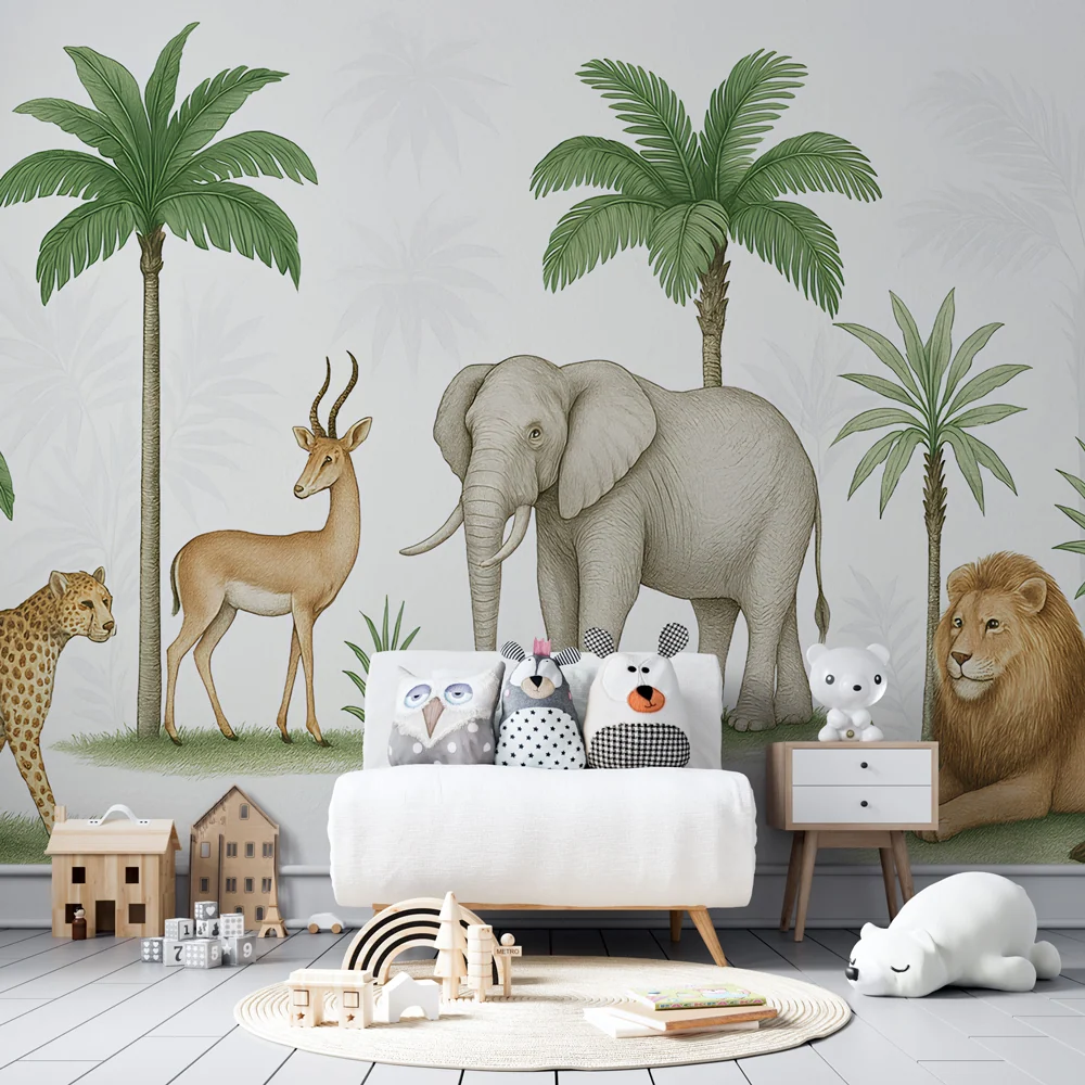 Dětské pokojové tapety | Barevná safari s africkými zvířaty