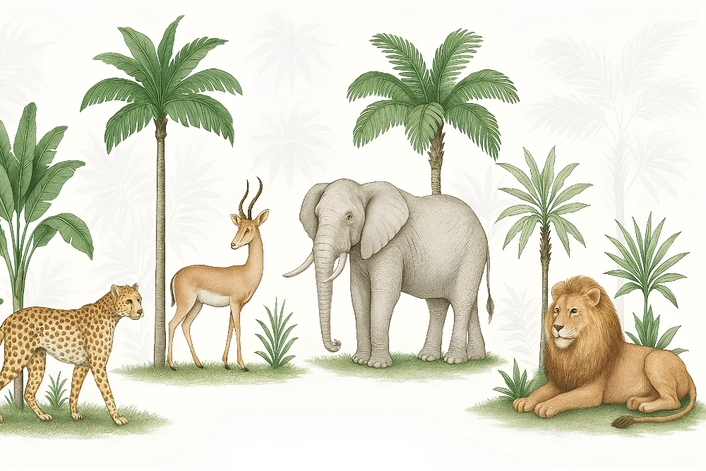 Dětské pokojové tapety | Barevná safari s africkými zvířaty