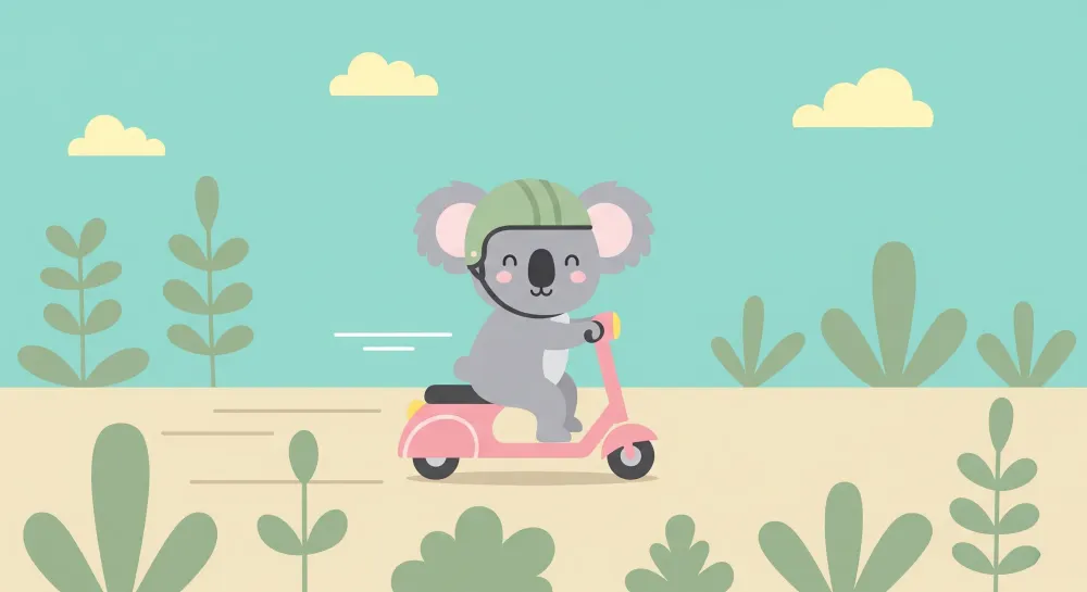 Dětské pokojové tapety | Koala dobrodruh na svém koloběžce