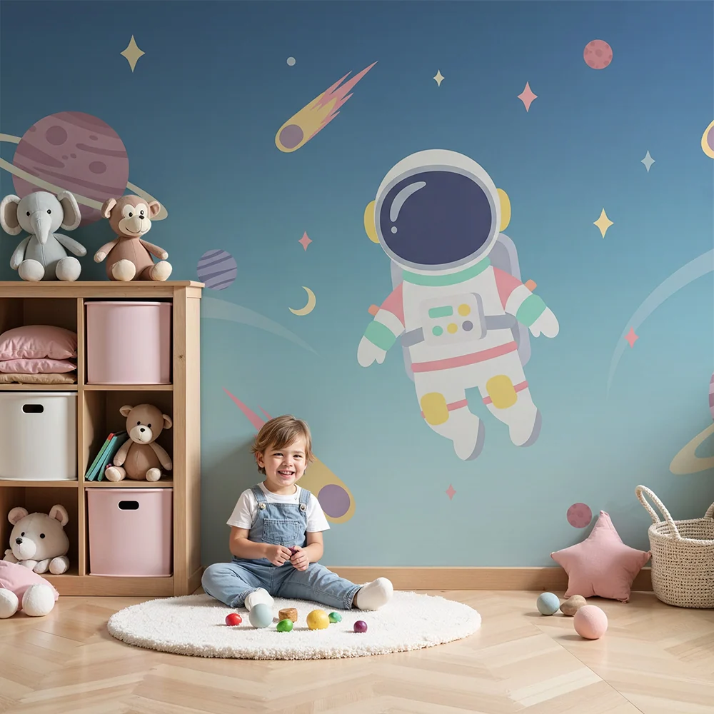Dětská tapeta | Astronaut barevné planety ve vesmíru