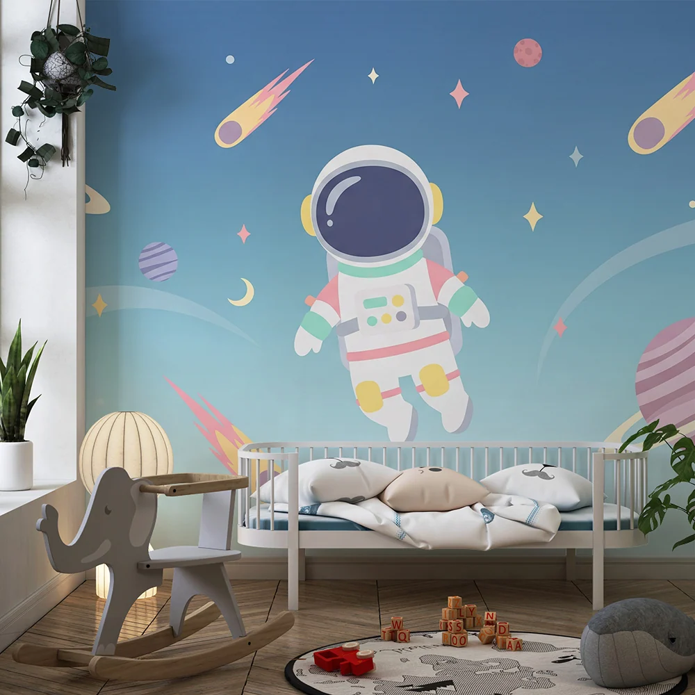 Dětská tapeta | Astronaut barevné planety ve vesmíru