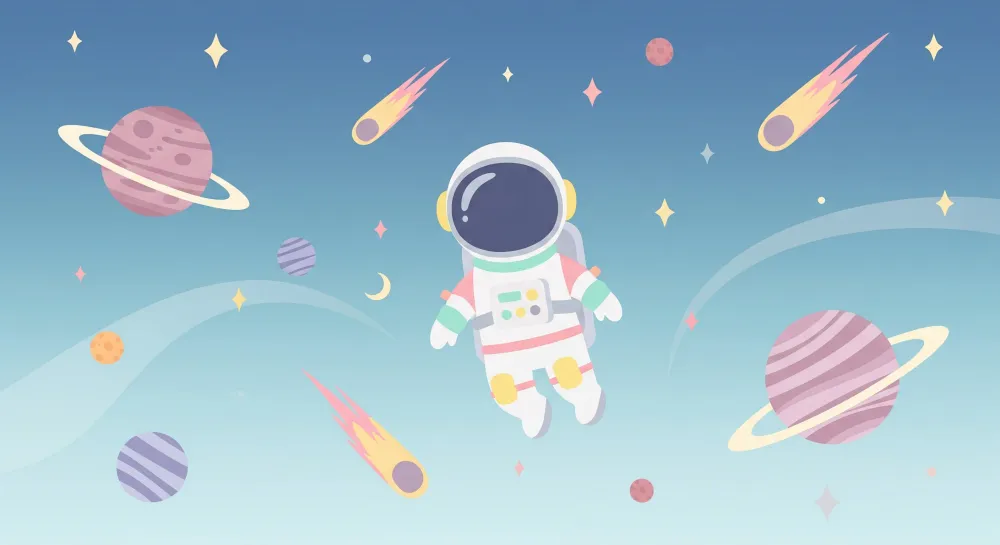 Dětská tapeta | Astronaut barevné planety ve vesmíru
