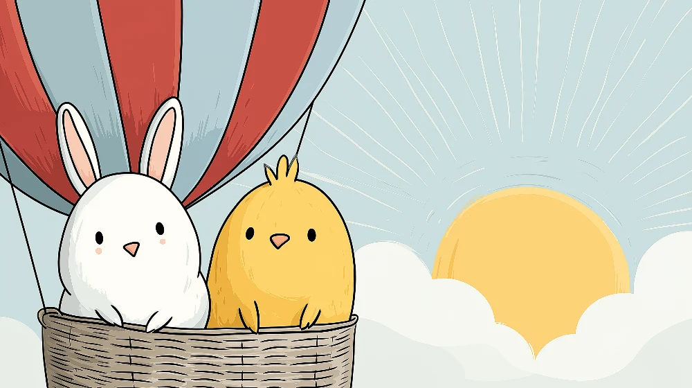 Dětská tapeta | Balón s králíkem kuřetem na slunečné obloze