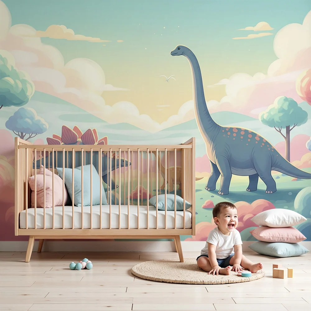 Dětská tapeta | Barevný dinosaurus v pravěké krajině