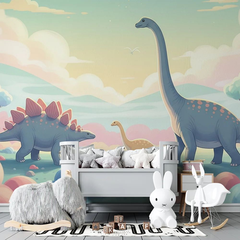 Dětská tapeta | Barevný dinosaurus v pravěké krajině