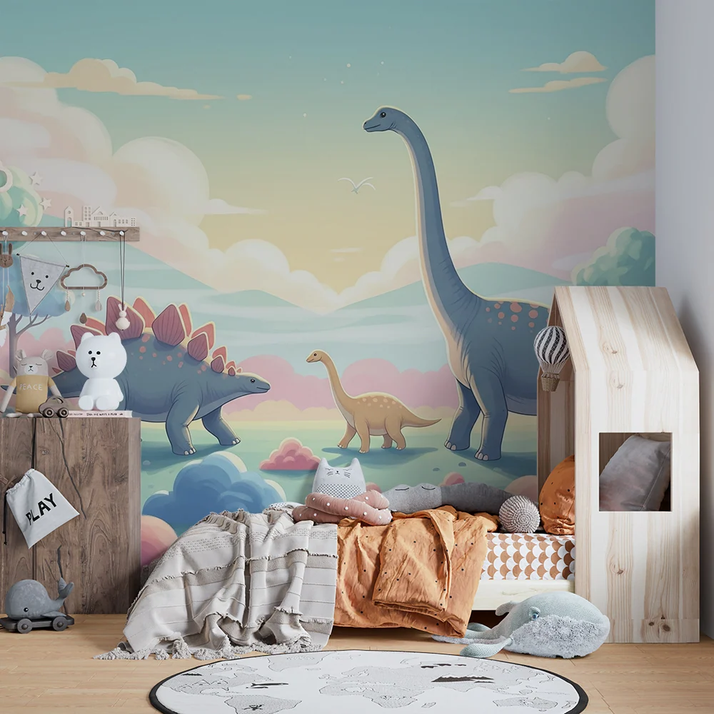 Dětská tapeta | Barevný dinosaurus v pravěké krajině