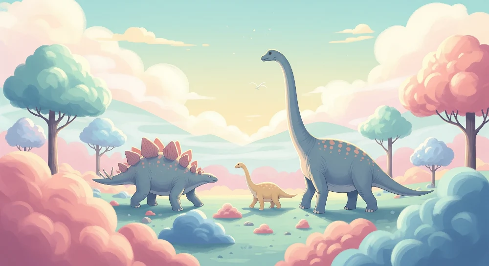 Dětská tapeta | Barevný dinosaurus v pravěké krajině