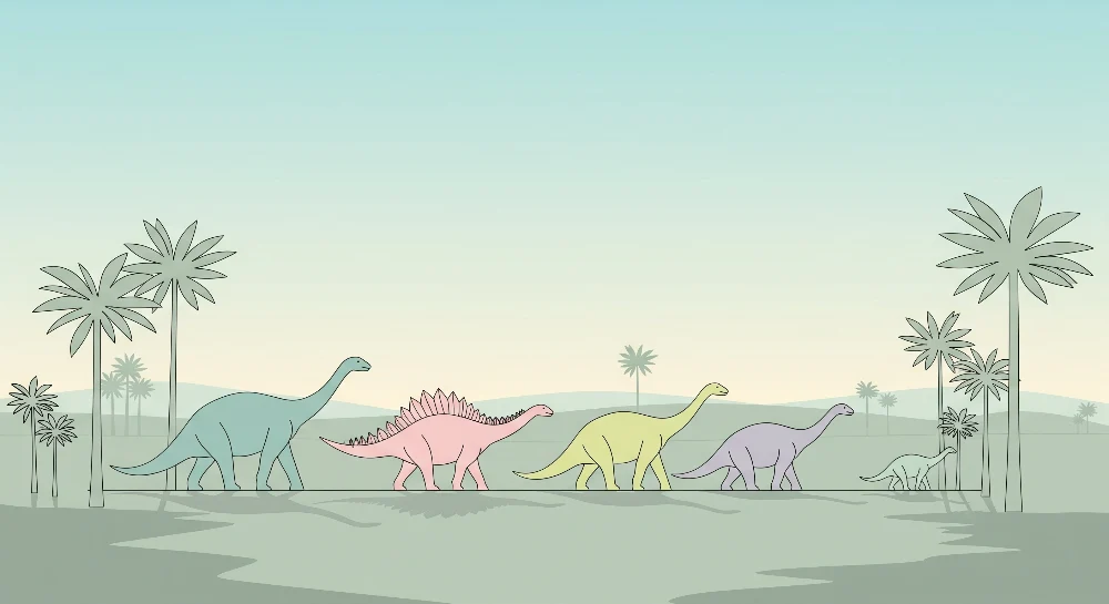 Dětská tapeta | Barevný dinosaurus uklidňující prehistorická krajina