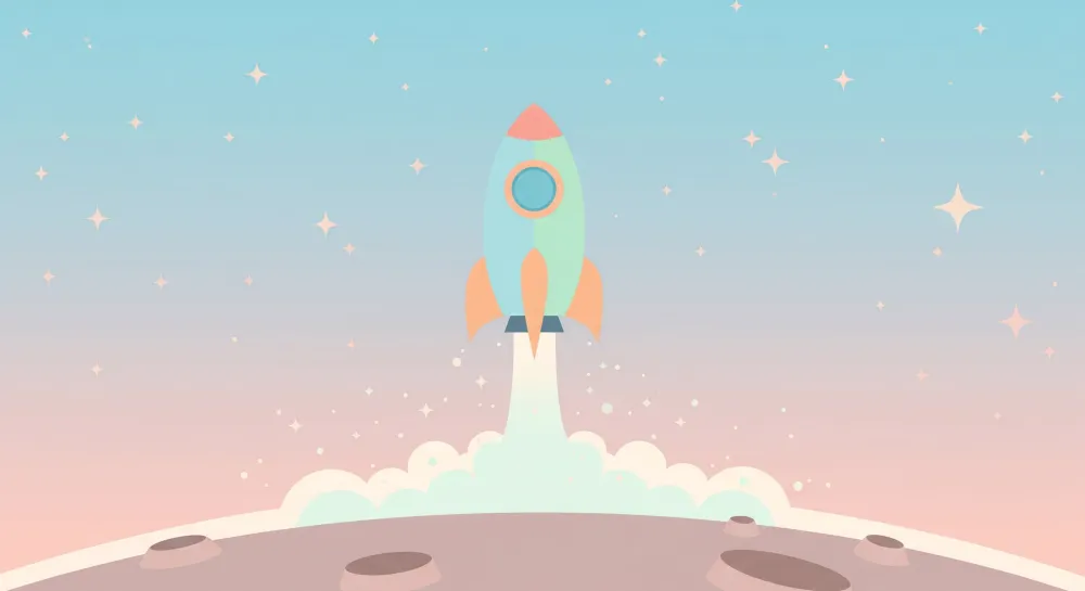 Dětská tapeta | Barevná raketa letící k hvězdám