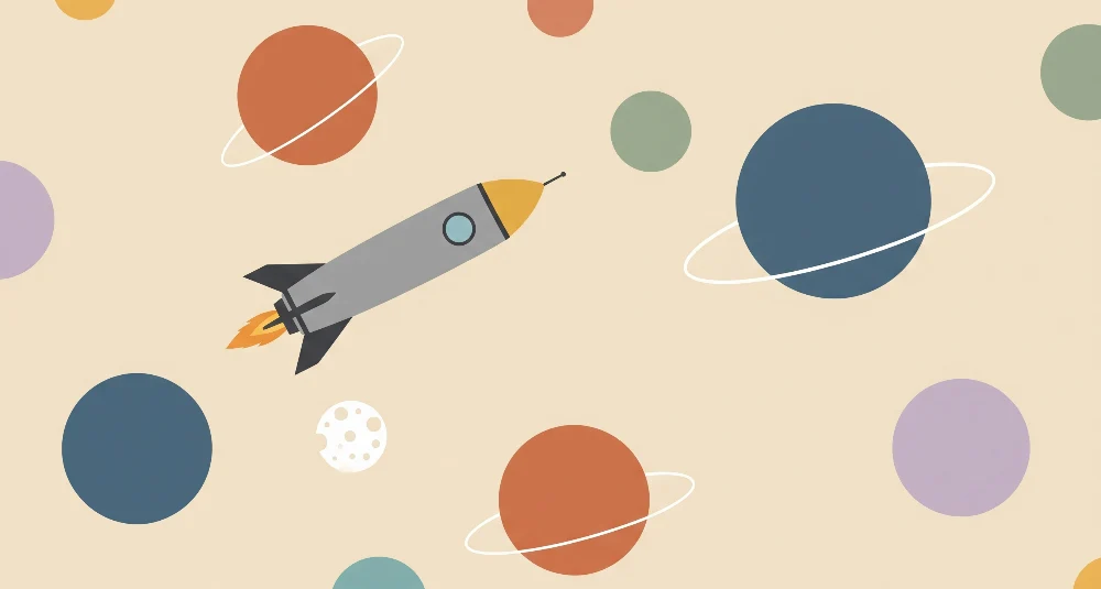 Dětská tapeta | Barevná raketa planety ve vesmíru