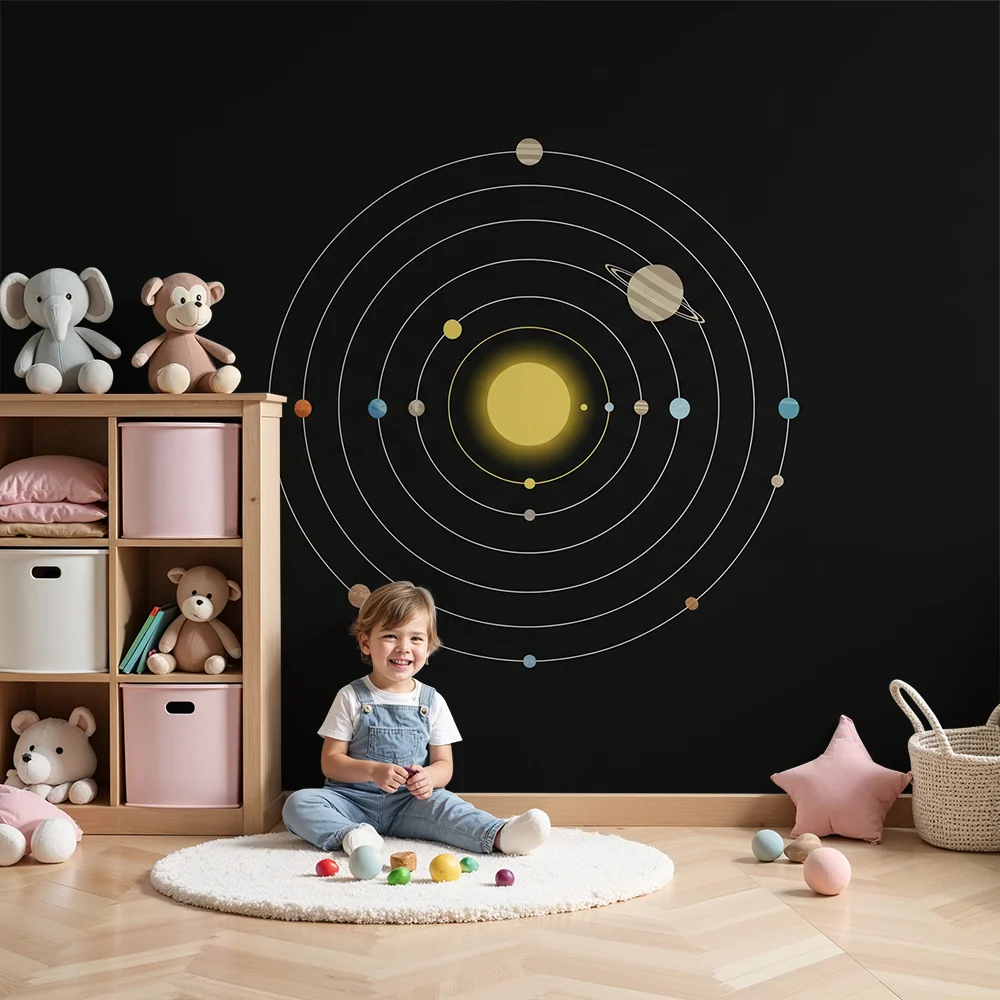 Dětská tapeta | Barevný sluneční systém s planetami sluncem