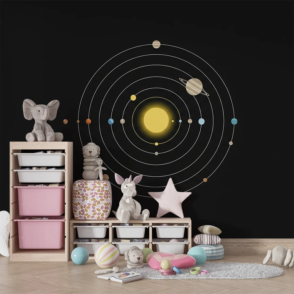 Dětská tapeta | Barevný sluneční systém s planetami sluncem