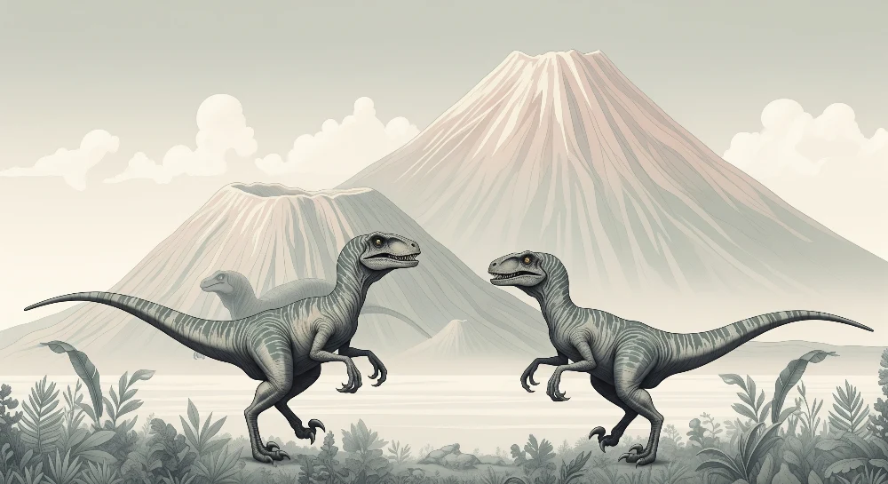 Dětská tapeta | Dinosaur prehistorické krajiny s majestátními sopkami