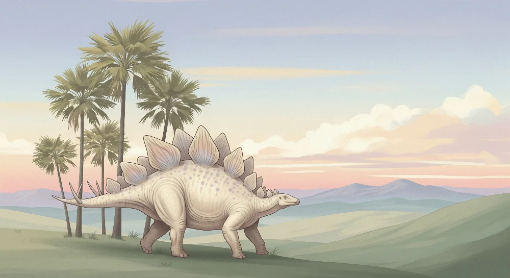 Dětská tapeta | Dinosaurus v prehistorické krajine v pastelových farbách