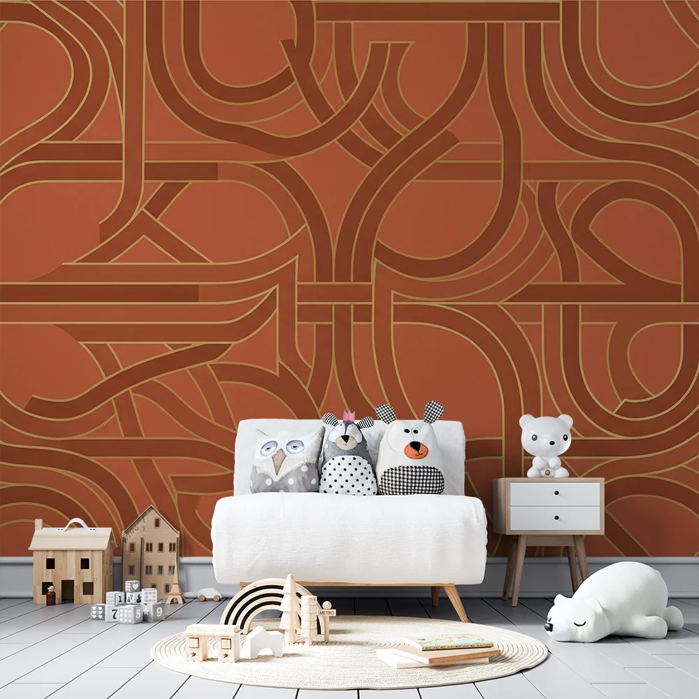 Dětská tapeta | Geometrické motivy v oranžové zlaté barvě pro moderní atmosféru