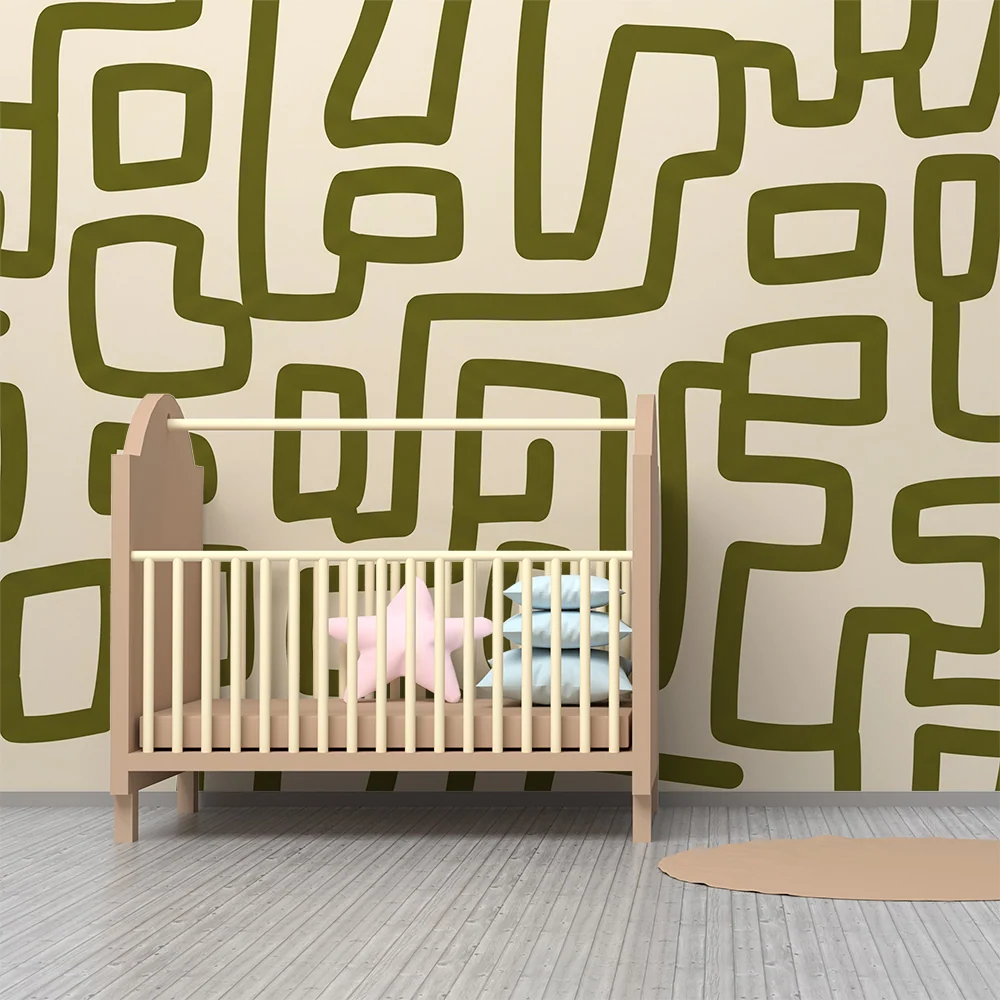 Dětská tapeta | Hravé geometrické vzory v zelené barvě na krémovém pozadí
