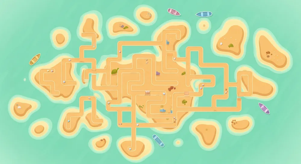 Dětská tapeta | Hráčská mapa ostrovů s klikatými cestami