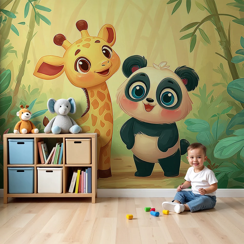 Dětská tapeta | Žirafa panda v kouzelné džungli