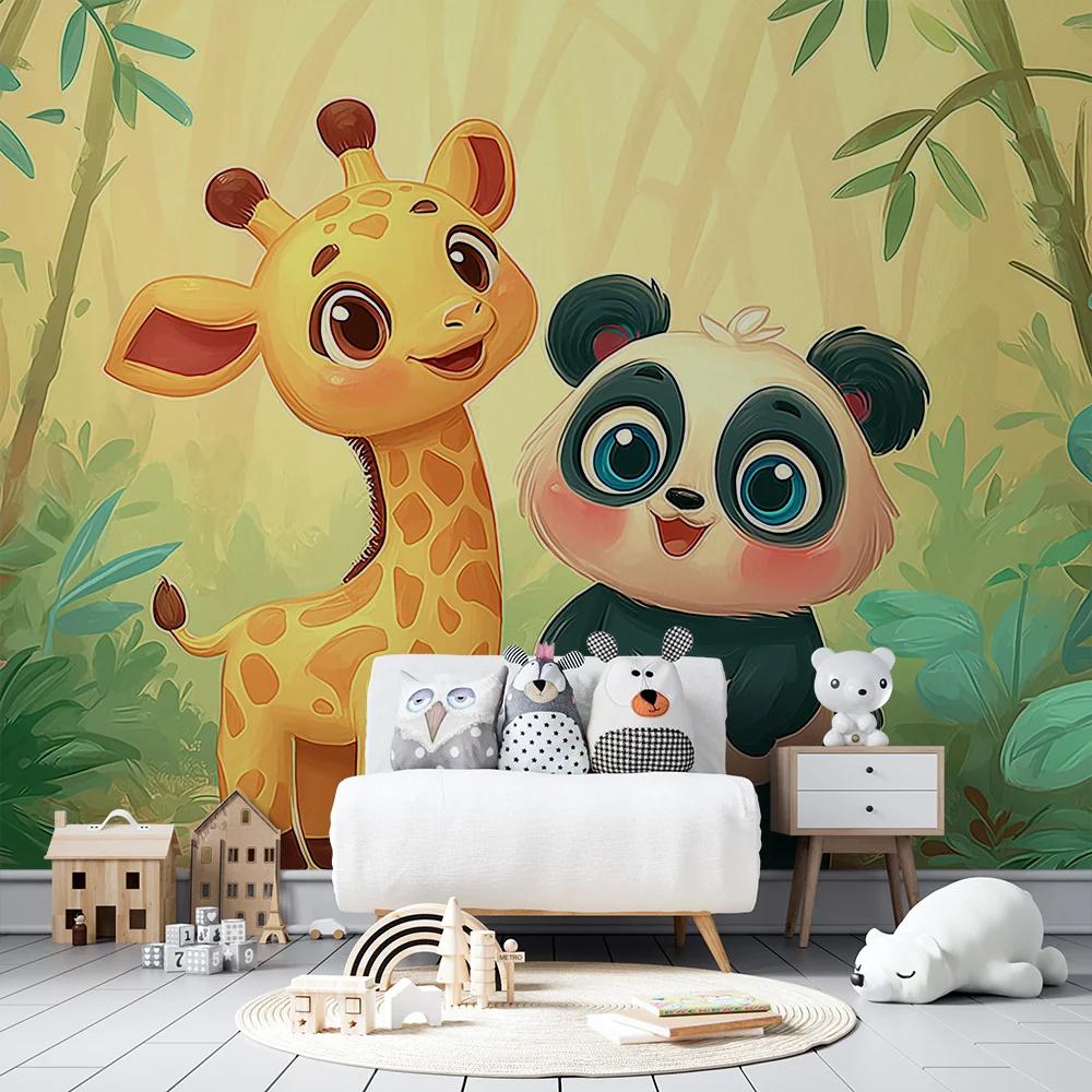 Dětská tapeta | Žirafa panda v kouzelné džungli