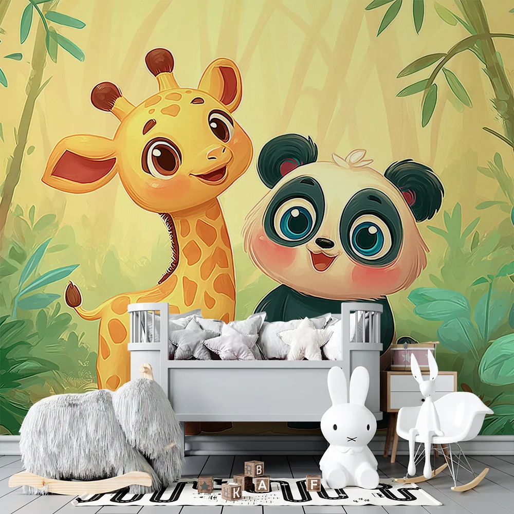 Dětská tapeta | Žirafa panda v kouzelné džungli