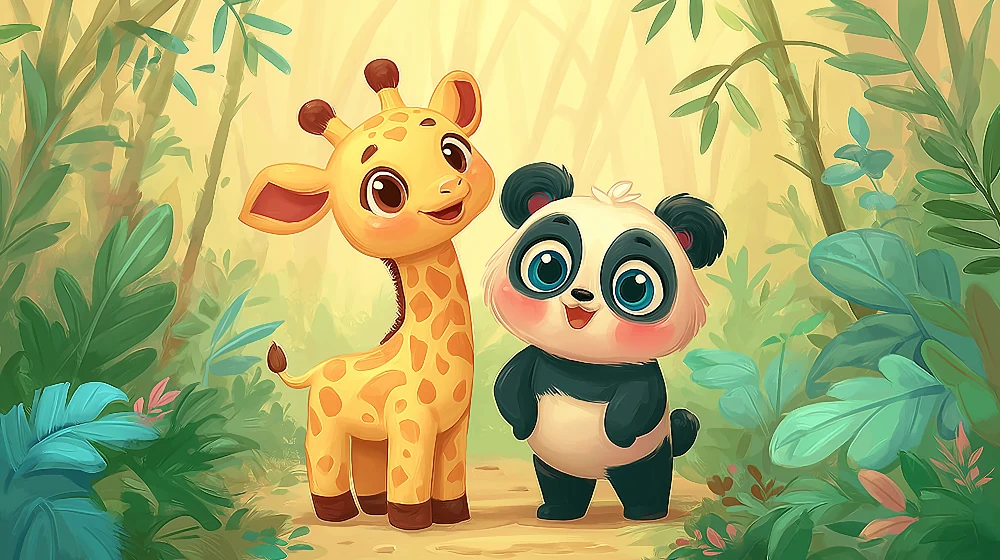 Dětská tapeta | Žirafa panda v kouzelné džungli