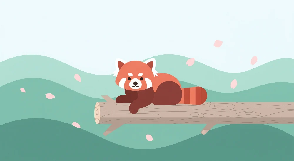 Dětská tapeta | Klidný rudý panda na větvi s třešňovými květy