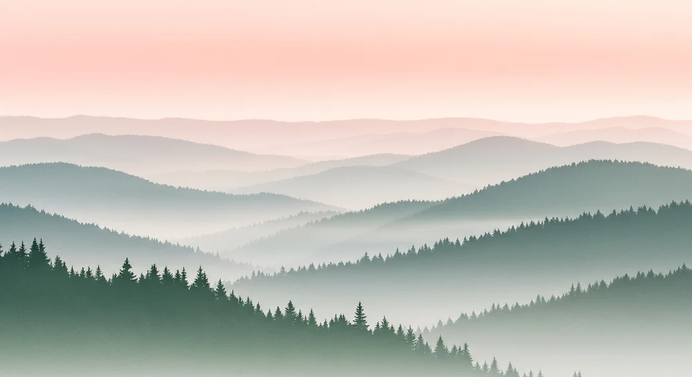Dětská tapeta | Krajina zelených mlhavých hor
