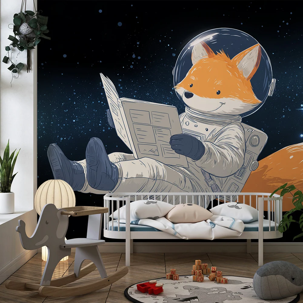 Dětská tapeta | Liška astronaut plující ve vesmíru